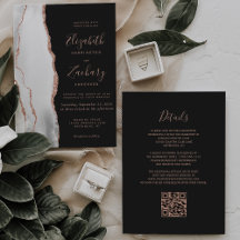 Boda Código QR Rosa Gris Oro Ágata Pizarra Negra