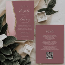 Boda Código QR Rosa Polvo Agate Dorado Rosa Rubor