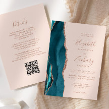 Boda Código QR Rosa Verde Oro Ágata Rosa Pálido