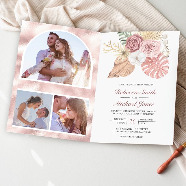 Invitación Boda Código QR Rosas Polvorientas Rosa Boho Rústic (Subido por el creador)