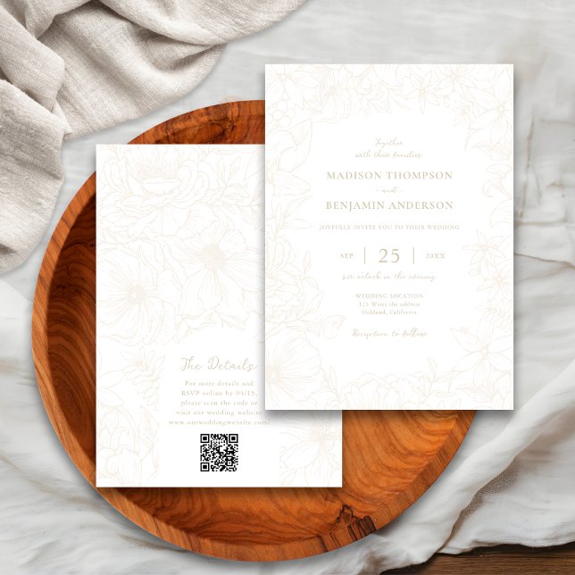Invitación Boda Código QR RSVP Arco Floral Marfil (Subido por el creador)