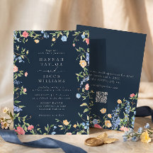 Boda Código QR RSVP Azul Marino Flor Silvestre Boh