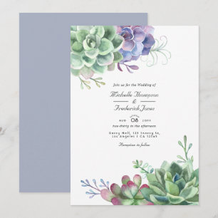Invitación Boda Código QR RSVP Cactus Suculentas Acuarela