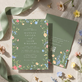 Invitación Boda Código QR RSVP Verde Salvia Boho Flor Silvest