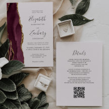 Boda Código QR Rubor Ágata Oro Borgoña Moderno