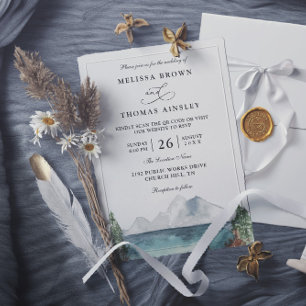 Invitación Boda Código QR Rústico Boho Lago Bosque Montaña