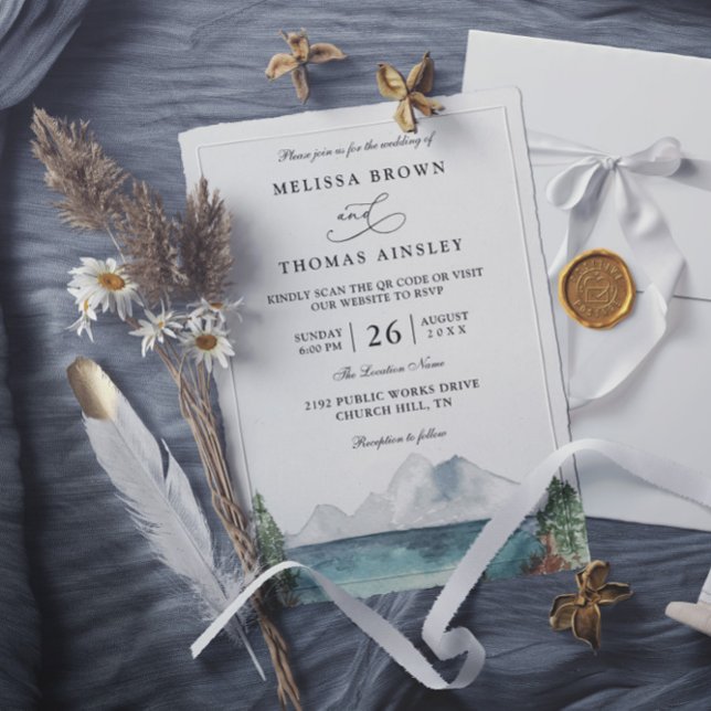 Invitación Boda Código QR Rústico Boho Lago Bosque Montaña (Subido por el creador)