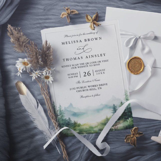 Invitación Boda Código QR Rústico Bosque Árboles Montaña (Subido por el creador)