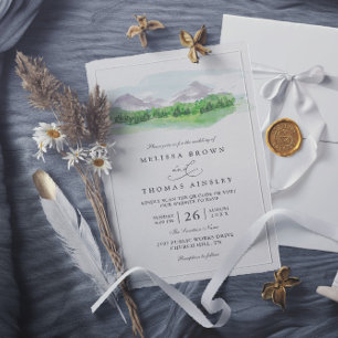 Invitación Boda Código QR Rústico Bosque de Pinos Árboles de 