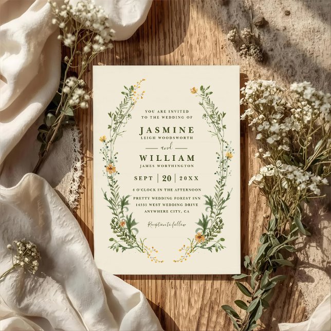 Invitación Boda Código QR Rustico Corona Verde Flores Silvest (Subido por el creador)