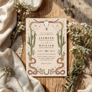 Invitación Boda Código QR Rústico del Suroeste con Astas Boho