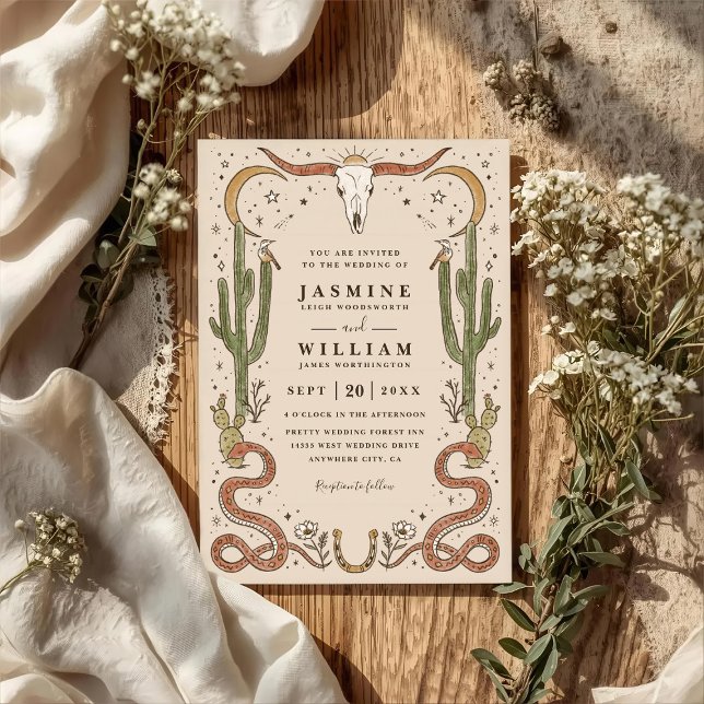 Invitación Boda Código QR Rústico del Suroeste con Astas Boho (Subido por el creador)