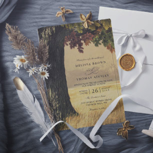 Invitación Boda Código QR Rústico País Roble Tallado