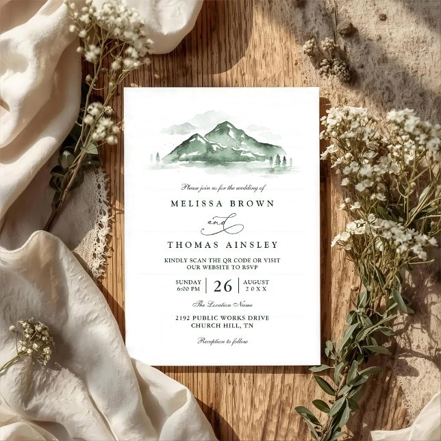 Invitación Boda Código QR Rústico Pino Bosque Montaña (Subido por el creador)