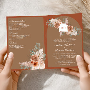 Invitación Boda Código QR Terracota Floral Pampas Beige Marró