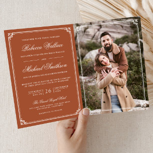 Invitación Boda Código QR Terracota Fotografía Minimalista