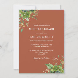 Invitación Boda Código QR Terracota Verde Eucalipto
