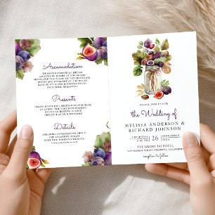 Invitación Boda Código QR Todo en Uno de Higo Morado Rústico