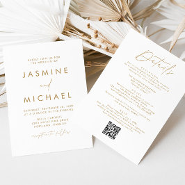 Invitación Boda Código QR Todo en Uno Escritura Dorada Modern
