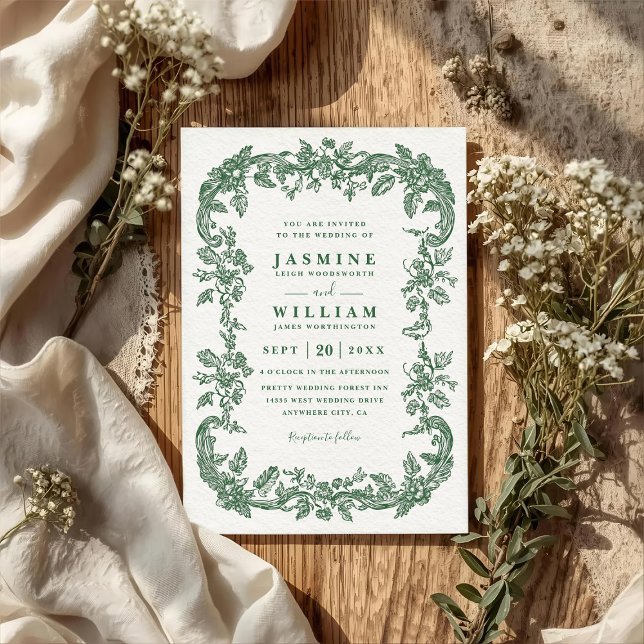 Invitación Boda Código QR Verde Fe Evergreen Vintage (Subido por el creador)