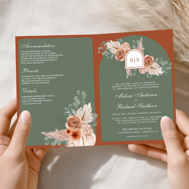 Invitación Boda Código QR Verde Floral de Terracota (Subido por el creador)