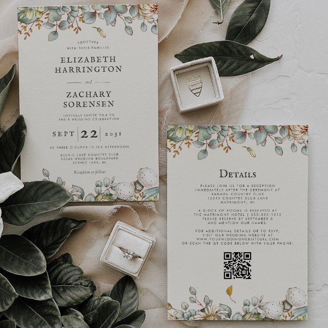 Invitación Boda Código QR Verde Rústico (Subido por el creador)