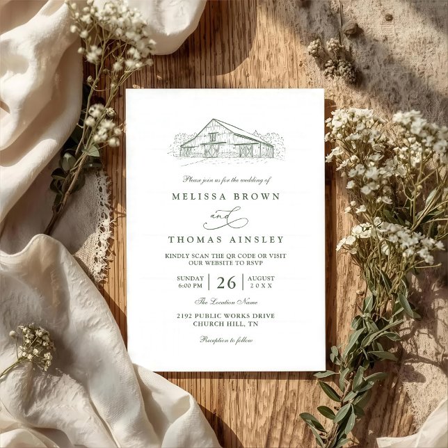 Invitación Boda Código QR Verde Sage Granjero Rústico Arte de (Subido por el creador)