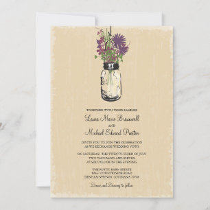 Invitación Boda colgante rústica del tarro de albañil