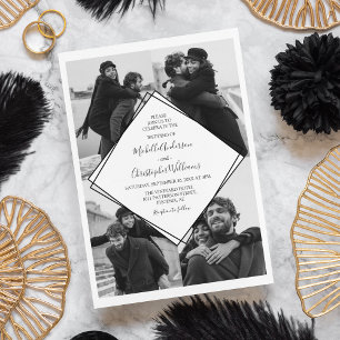 Invitación Boda Collage de Fotos en Blanco y Negro Moderno
