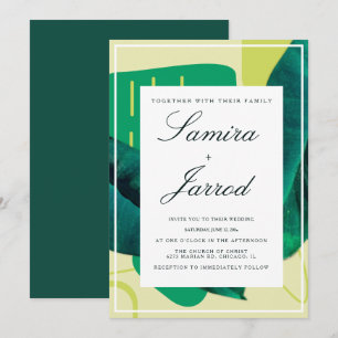 Invitación Boda Collage Verde Amarillo Botánico Orgánico