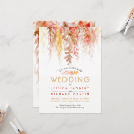 Invitación Boda color agua de parra naranja rojo otoño