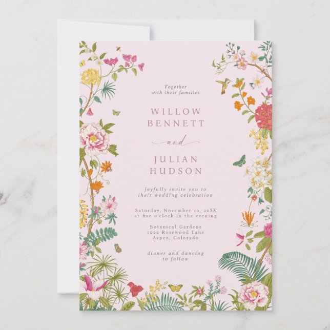 Invitación Boda color rosa de la vendimia (Anverso)