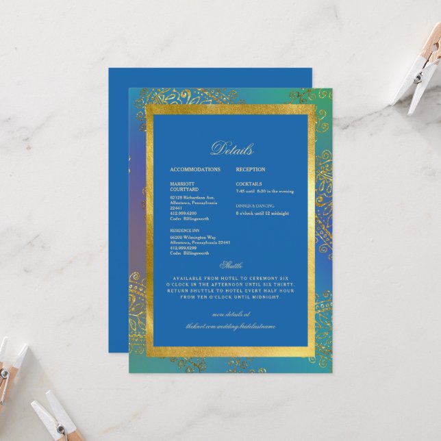 Invitación Boda Colorful Blue & Gold Royal (Anverso/Reverso In Situ)