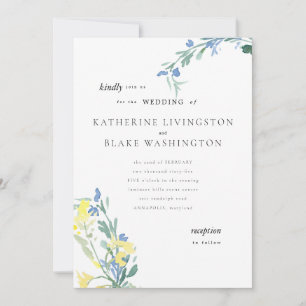 Invitación Boda Colorida de Flor Silvestre Azul y Amarillo