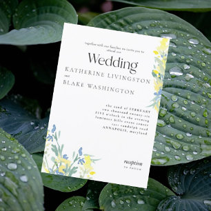 Invitación Boda Colorida de Flor Silvestre Azul y Amarillo