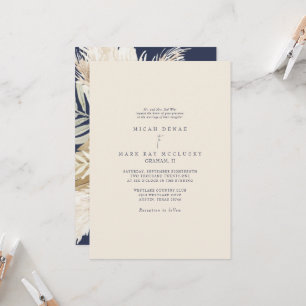 Invitación Boda Colorida de Pampas con Azul Marino y Beige