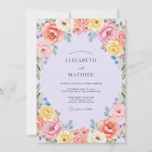 Invitación Boda Colorida de Ranunculus y Eucalipto Lila