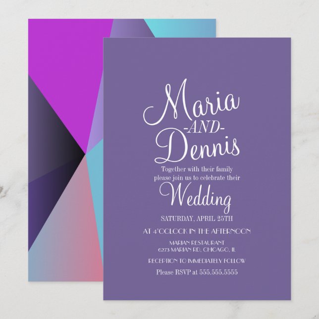 Invitación Boda Colorida Geométrica Morada Moderna (Anverso / Reverso)