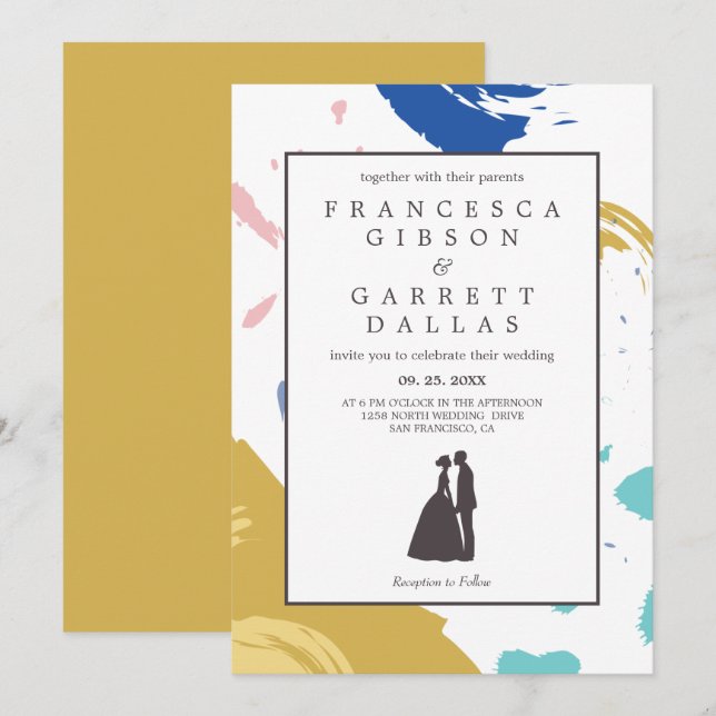 Invitación Boda colorido de pincel (Anverso / Reverso)