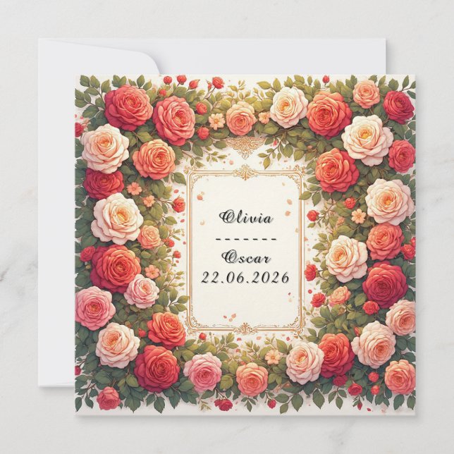 Invitación Boda colorido Floral Wreath (Anverso)
