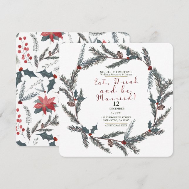Invitación Boda Comer Beber Baya De Pino De Invierno (Anverso / Reverso)