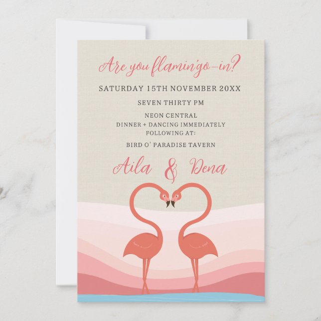 Invitación Boda Compromiso de Aves de Amor de Flamenco Divert (Anverso)