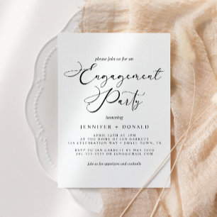 Invitación Boda Compromiso Escritura Simple Moderna Negra