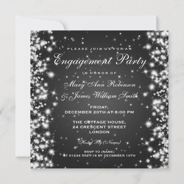 Invitación Boda Compromiso Invernal Negro (Anverso)