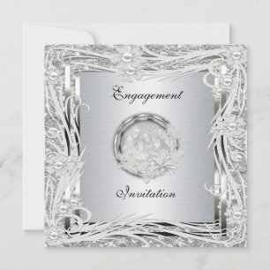 Invitación Boda Compromiso Marco Floral Plateado