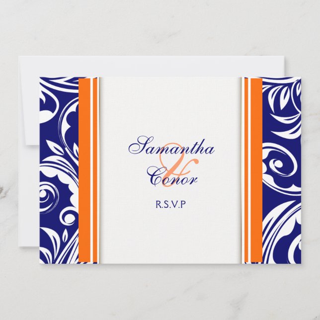 Invitación Boda compromiso naranja blanco azul (Anverso)