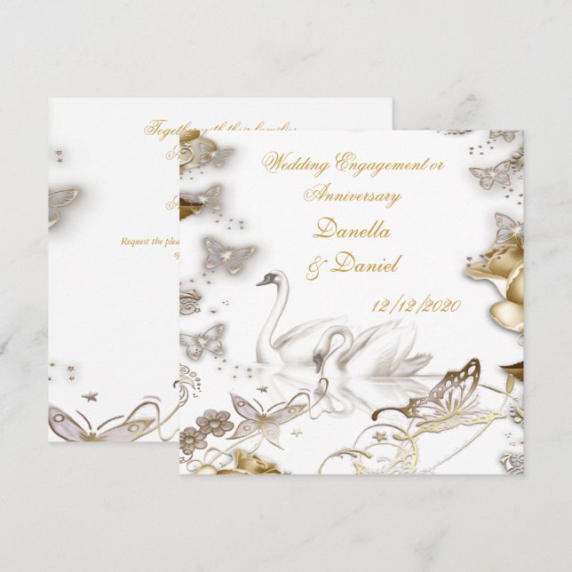 Invitación Boda Compromiso o Aniversario Sepia Blanco (Anverso / Reverso)