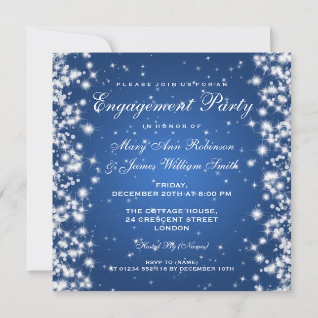 Invitación Boda Compromiso Winter Sparkle Blue (Anverso)