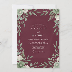 Invitación Boda con Abrazo Floral Artístico de Borgoña