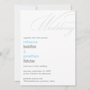 Invitación Boda con acento caligráfico contemporáneo cian